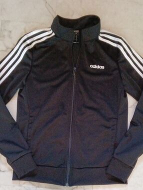adidas Black Track Jacket with White Stripes
